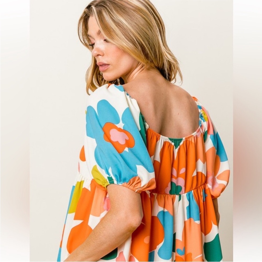 NEW Bibi Dress Mini Babydoll With Puff Sleeves Floral Printed - Picture 3 of 8